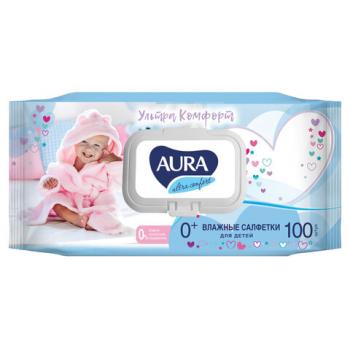 Салфетки влажные Aura Ultra Comfort, детские, гипоаллергенные, 100 шт. с клапаном 127500 - Премиум Сервис