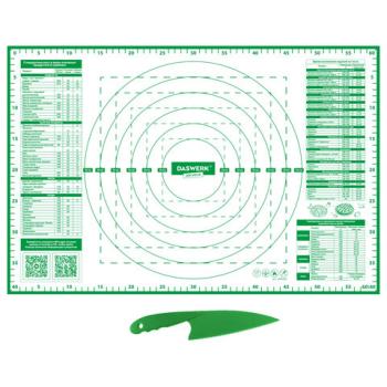 Коврик силиконовый для раскатки/запекания 40х60см, зеленый, ПОДАРОК пластик нож, DASWERK 608426 - Премиум Сервис