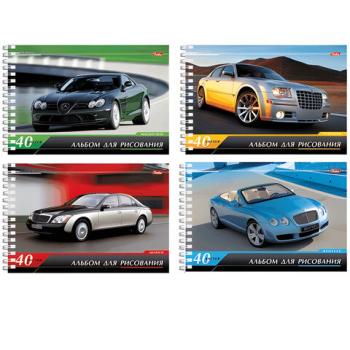 Альбом для рисования, А4, 40 листов, спираль, обложка картон, HATBER, 205х300 мм, "Престижные авто", 40А4Всп, A028216 - Премиум Сервис