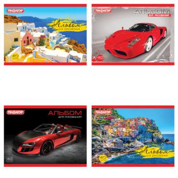 Альбом для рисования МАЛЫЙ ФОРМАТ А5, 40 л., скоба, обложка офсет, ПИФАГОР, 200х148 мм, "Авто/Путешествие" (4 вида), 103724 - Премиум Сервис