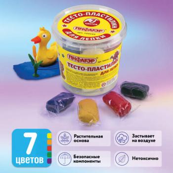 Пластилин на растительной основе (тесто для лепки) ПИФАГОР, 7 цветов, 210 г, пластиковый стакан, 104544 - Премиум Сервис