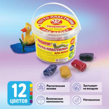 Пластилин на растительной основе (тесто для лепки) ПИФАГОР, 12 цветов, 360 г, пластиковое ведро, 104546 - Премиум Сервис