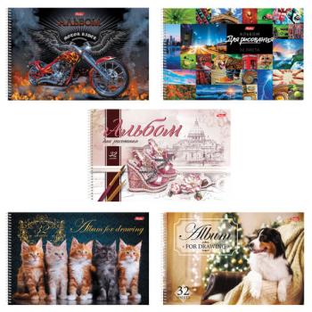 Альбом для рисования, А4, 32 листа, спираль, обложка картон, HATBER, 205х300 мм, "Ассорти", 32А4Всп, A274705 - Премиум Сервис