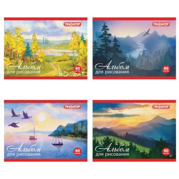 Альбом для рисования, МАЛЫЙ ФОРМАТ А5, 40 л., скоба, обложка офсет, ПИФАГОР, 200х148 мм, "Природа" (4 вида), 104873 - Премиум Сервис