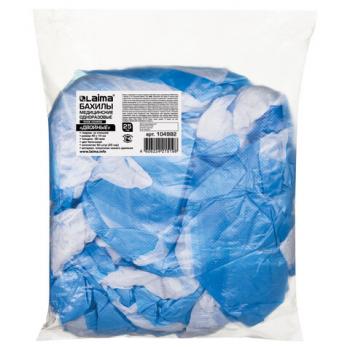 Бахилы КОМПЛЕКТ 50 штук (25 пар), ДВОЙНЫЕ (со стелькой), 40х14 см, 80 мкм, 6,5 г, ПНД, LAIMA, 104982 - Премиум Сервис