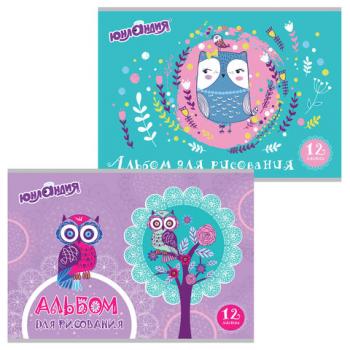 Альбом для рисования, А4, 12 листов, скоба, обложка картон, ЮНЛАНДИЯ, 200х283 мм, "Волшебные птички" (2 вида), 105044 - Премиум Сервис