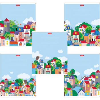 Тетрадь 12 л. HATBER клетка, обложка картон, "Городок" (5 видов в спайке), 12Т5В1 - Премиум Сервис