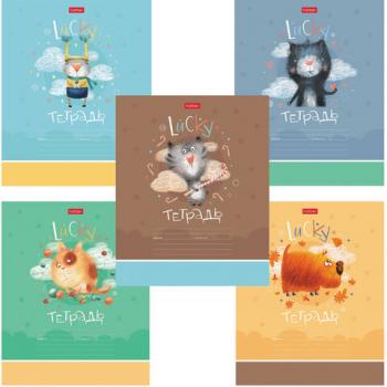 Тетрадь 12 л. HATBER клетка, обложка картон, "Счастливчики" (5 видов в спайке), 12Т5В1 - Премиум Сервис