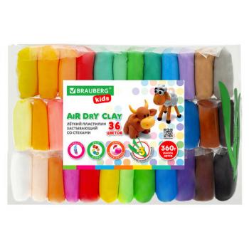 Пластилин супер лёгкий воздушный застывающий 36 цветов, 360 г, 3 стека, BRAUBERG KIDS, 106308 - Премиум Сервис