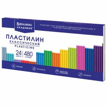 Пластилин классический BRAUBERG "АКАДЕМИЯ Супер ХИТ", 24 цвета, 480 г, стек, ВЫСШЕЕ КАЧЕСТВО, 106424 - Премиум Сервис