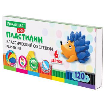 Пластилин классический BRAUBERG KIDS, 6 цветов, 120 г, стек, ВЫСШЕЕ КАЧЕСТВО, 106435 - Премиум Сервис
