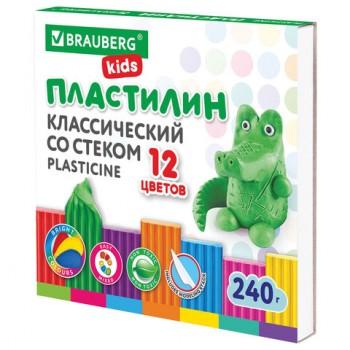 Пластилин классический BRAUBERG KIDS, 12 цветов, 240 г, стек, ВЫСШЕЕ КАЧЕСТВО, 106436 - Премиум Сервис