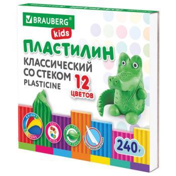 Пластилин классический BRAUBERG KIDS, 12 цветов, 240 г, стек, ВЫСШЕЕ КАЧЕСТВО, 106436 - Премиум Сервис
