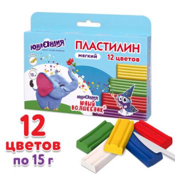 Пластилин мягкий ЮНЛАНДИЯ "ЮНЫЙ ВОЛШЕБНИК", 12 цветов 180 г, СО СТЕКОМ, ВЫСШЕЕ КАЧЕСТВО, европодвес, 106439 - Премиум Сервис