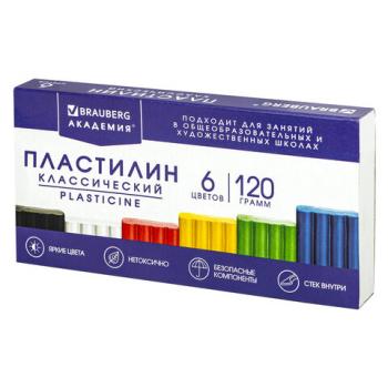 Пластилин классический BRAUBERG "АКАДЕМИЯ ХИТ", 6 цветов, 120 г, стек, ВЫСШЕЕ КАЧЕСТВО, 106440 - Премиум Сервис