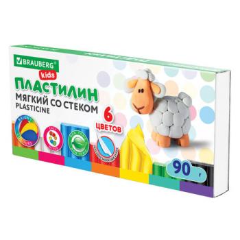 Пластилин мягкий восковой BRAUBERG KIDS, 6 цветов, 90 г, со стеком, 106493 - Премиум Сервис
