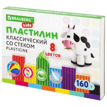 Пластилин классический BRAUBERG KIDS, 8 цветов, 160 г, со стеком, 106501 - Премиум Сервис