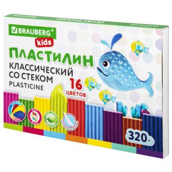 Пластилин классический BRAUBERG KIDS, 16 цветов, 320 г, со стеком, 106508 - Премиум Сервис