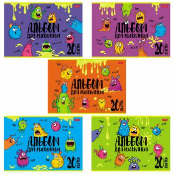 Альбом для рисования, А4, 20 л., скоба, обложка картон, выборочный лак, HATBER, 205х290 мм, "Монстрики" (5 видов), 20А4вмВ - Премиум Сервис