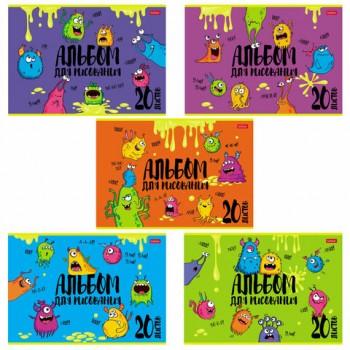 Альбом для рисования, А4, 20 л., скоба, обложка картон, выборочный лак, HATBER, 205х290 мм, "Монстрики" (5 видов), 20А4вмВ - Премиум Сервис