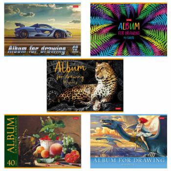 Альбом для рисования, А4, 40 л., скоба, обложка картон, HATBER, 205х290 мм, "Ассорти 2" (5 видов), 40А4В - Премиум Сервис