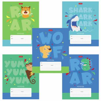 Тетрадь 12 л. HATBER клетка, обложка картон, "Ррррычалки" (5 видов в спайке), 12Т5В1 - Премиум Сервис