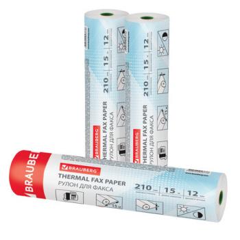 Рулон для факса 210 мм (диаметр 35 мм, длина 15 м, втулка 12 мм), BRAUBERG, 110377 - Премиум Сервис