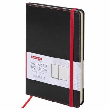 Блокнот А5 (148x218 мм), BRAUBERG "Office", под кожу, 80 л., резинка, клетка, черный, 111027 - Премиум Сервис