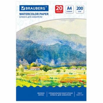 Бумага для акварели А4, 20 л., 200 г/м2, BRAUBERG, "Летний день", 111073 - Премиум Сервис