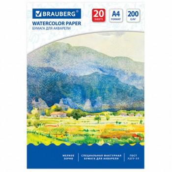 Бумага для акварели А4, 20 л., 200 г/м2, BRAUBERG, "Летний день", 111073 - Премиум Сервис
