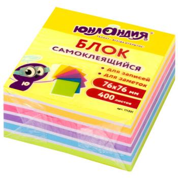 Блок самоклеящийся (стикеры) ЮНЛАНДИЯ НЕОНОВЫЙ 76х76 мм, 400 листов, 7 цветов, 111351 - Премиум Сервис