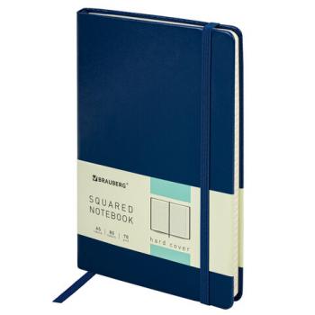 Блокнот А5 (148x218 мм), BRAUBERG "Metropolis Special", под кожу, 80 л., резинка, клетка, синий, 111574 - Премиум Сервис