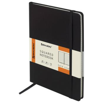 Блокнот А5 (148x218 мм), BRAUBERG "Metropolis", балакрон, 80 л., резинка, клетка, черный, 111585 - Премиум Сервис