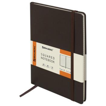 Блокнот А5 (148x218 мм), BRAUBERG "Metropolis", балакрон, 80 л., резинка, клетка, коричневый, 111586 - Премиум Сервис