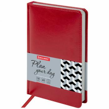 Ежедневник недатированный А5 138х213 мм BRAUBERG "Rainbow" под кожу, 136 л., красный, 111667 - Премиум Сервис