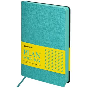 Ежедневник недатированный А5 (138х213 мм) BRAUBERG "Stylish", кожзам, гибкий, 160 л., бирюзовый, 111862 - Премиум Сервис