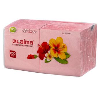 Салфетки бумажные, 250 шт., 24х24 см, LAIMA/ЛАЙМА, красные (пастельный цвет), 100% целлюлоза, 111950 - Премиум Сервис