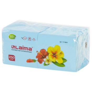 Салфетки бумажные 250 шт., 24х24 см, LAIMA/ЛАЙМА, синие (пастельный цвет), 100% целлюлоза, 111951 - Премиум Сервис