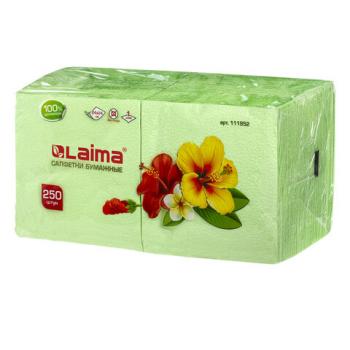 Салфетки бумажные, 250 шт., 24х24 см, LAIMA/ЛАЙМА, зеленые (пастельный цвет), 100% целлюлоза, 111952 - Премиум Сервис