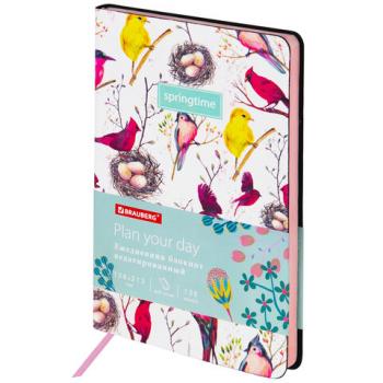 Ежедневник недатированный А5 (138х213 мм), BRAUBERG VISTA, под кожу, гибкий, 136 л., "Birds", 112021 - Премиум Сервис