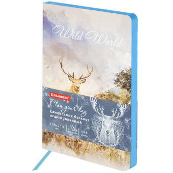 Ежедневник недатированный А5 (138х213 мм), BRAUBERG VISTA, под кожу, гибкий, 136 л., "Wild World", 112027 - Премиум Сервис