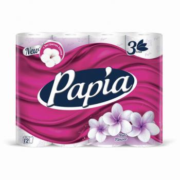 Бумага туалетная бытовая, спайка 12 шт., 3-слойная (12х16,8 м), PAPIA, Балийский цветок, 5058576 - Премиум Сервис