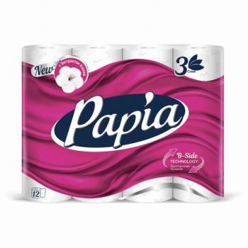 Бумага туалетная бытовая, спайка 12 шт., 3-слойная (12х16,8 м), PAPIA, белая, 5058531 - Премиум Сервис