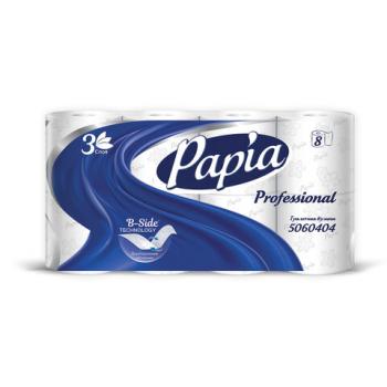 Бумага туалетная, спайка 8 шт., 3-слойная (8х17 м) Papia Professional, белая, 5060404 - Премиум Сервис