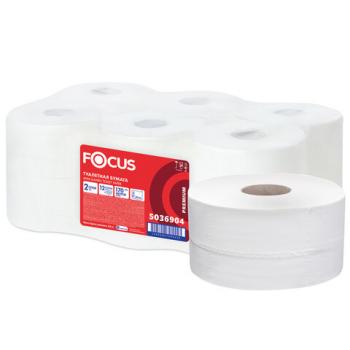 Бумага туалетная 170 м, FOCUS (Система Т2) 2-слойная, цвет белый, КОМПЛЕКТ 12 рулонов, 5036904 - Премиум Сервис