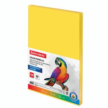 Бумага цветная BRAUBERG, А4, 80 г/м2, 100 л., интенсив, желтая, для офисной техники, 112450 - Премиум Сервис