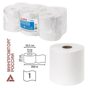 Полотенца бумажные с центральной вытяжкой 300 м, LAIMA (Система M2) UNIVERSAL WHITE, 1-слойные, белые, КОМПЛЕКТ 6 рулонов, 112506 - Премиум Сервис