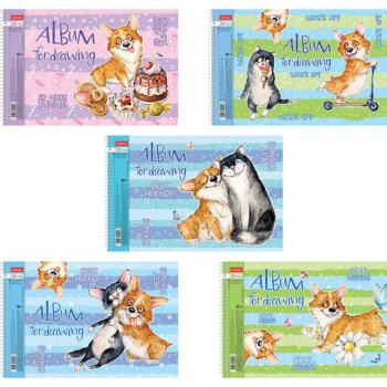 Альбом для рисования А4 24 л., спираль, обложка картон, HATBER, 205х290 мм, "Корги" (5 видов в спайке), 24А4Всп - Премиум Сервис