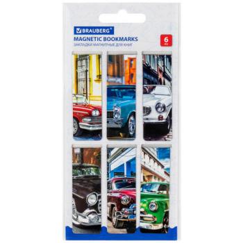 Закладки для книг МАГНИТНЫЕ, "RETRO CARS", набор 6 шт., 60x20 мм, BRAUBERG, 113158 - Премиум Сервис