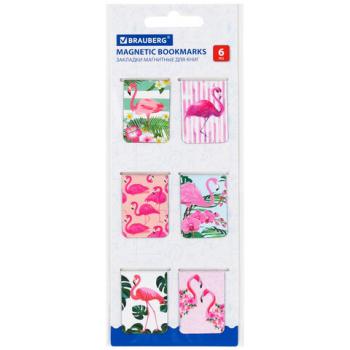 Закладки для книг МАГНИТНЫЕ, "FLAMINGO", набор 6 шт., 35x25 мм, BRAUBERG, 113165 - Премиум Сервис